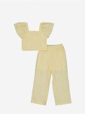 btween Size 8 Light Yellow Eyelet Straight-Leg Pants Set